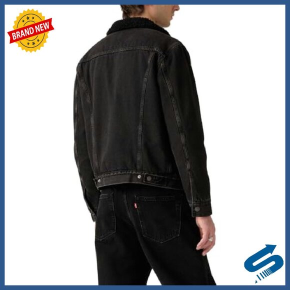 Men's Sherpa Trucker Jacket - Cozy Denim Winter Essential - Picture 3 of 3